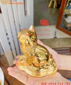 Tượng mèo phong thủy mạ vàng 24K