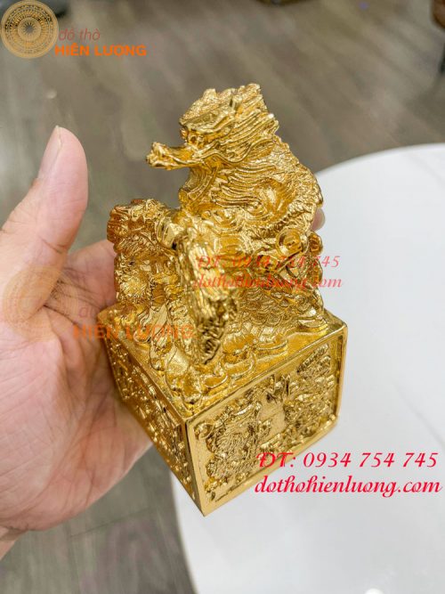 Ấn rồng bằng đồng mạ vàng cao 12cm
