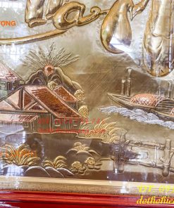 Tranh cha mẹ bằng đồng tam khí 75x115cm khung gỗ thịt