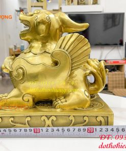 Tỳ hưu ngồi bệ cỡ đại bằng đồng cao 26cm để bàn thờ thần tài