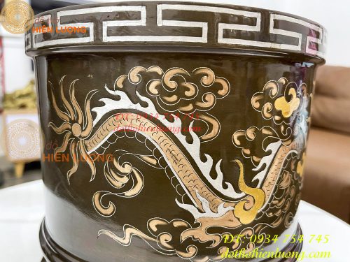 Bát hương 22cm khảm tam khí bằng đồng đỏ