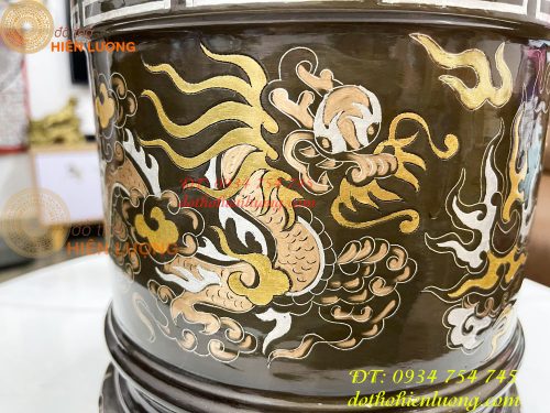 Bát hương 22cm khảm tam khí bằng đồng đỏ