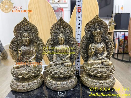 Bộ tam thánh có lá đề bằng đồng cao 19cm