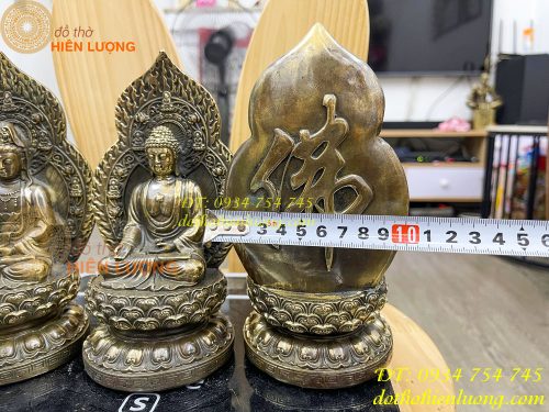 Bộ tam thánh có lá đề bằng đồng cao 19cm