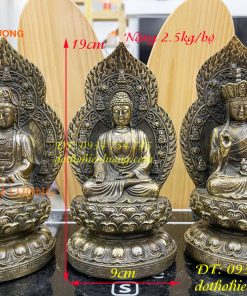 Bộ tam thánh có lá đề bằng đồng cao 19cm