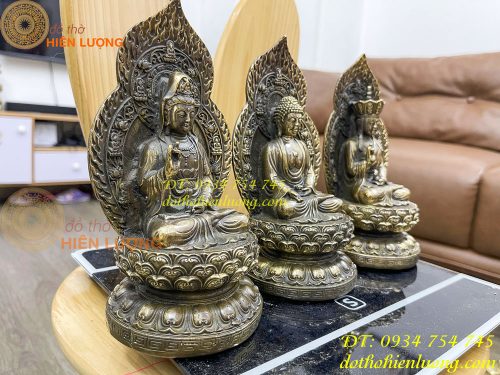 Bộ tam thánh có lá đề bằng đồng cao 19cm