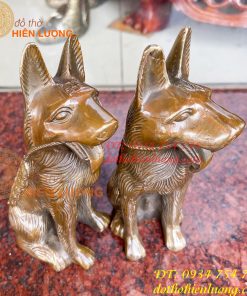 Đôi tượng chó bằng đồng phong thủy cao 19cm