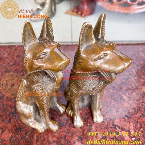 Đôi tượng chó bằng đồng phong thủy cao 19cm