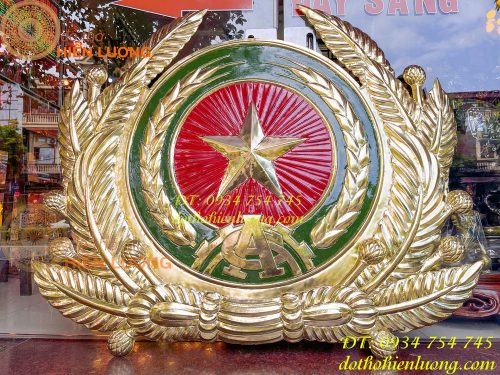 Logo huy hiệu công an bằng đồng gò tay