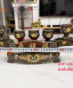 Bộ ngai chén 5 khảm tam khí bằng đồng đỏ