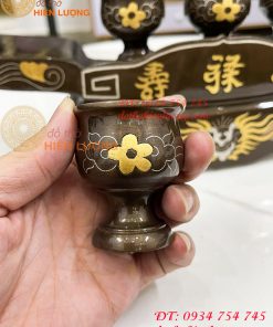 Bộ ngai chén 5 khảm tam khí bằng đồng đỏ