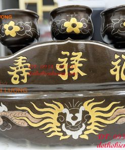 Bộ ngai chén 5 khảm tam khí bằng đồng đỏ