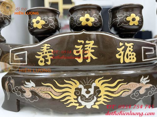 Bộ ngai chén 5 khảm tam khí bằng đồng đỏ