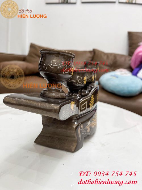 Bộ ngai chén 5 khảm tam khí bằng đồng đỏ