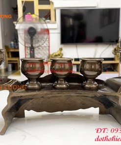 Bộ ngai chén 5 khảm tam khí bằng đồng đỏ