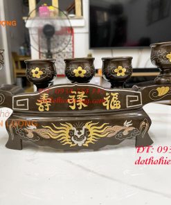 Bộ ngai chén 5 khảm tam khí bằng đồng đỏ