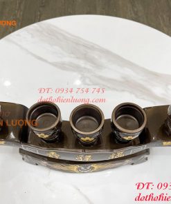 Bộ ngai chén 5 khảm tam khí bằng đồng đỏ