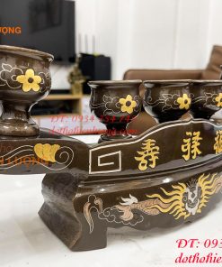 Bộ ngai chén 5 khảm tam khí bằng đồng đỏ