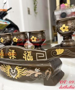 Bộ ngai chén 5 khảm tam khí bằng đồng đỏ