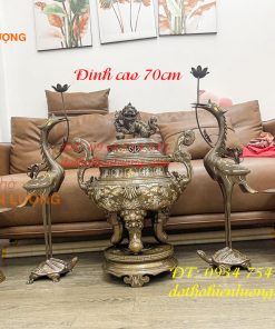 Bộ Đỉnh Khảm Tam Khí Cao 70cm Đúc Bằng Đồng Đỏ