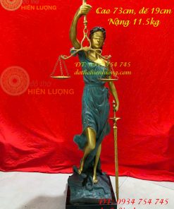 Tượng nữ thần công lý cao 73cm decor bằng đồng màu xanh