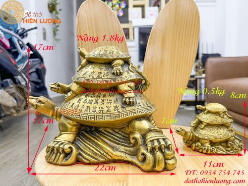 Tượng rùa cõng con bằng đồng phong thủy cao 17cm