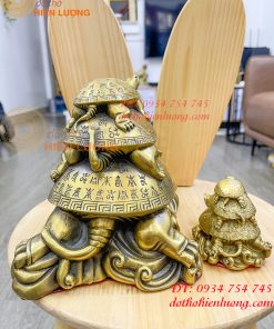 Tượng rùa cõng con bằng đồng phong thủy cao 17cm