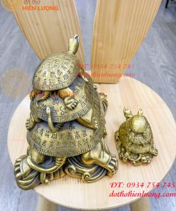 Tượng rùa cõng con bằng đồng phong thủy cao 17cm