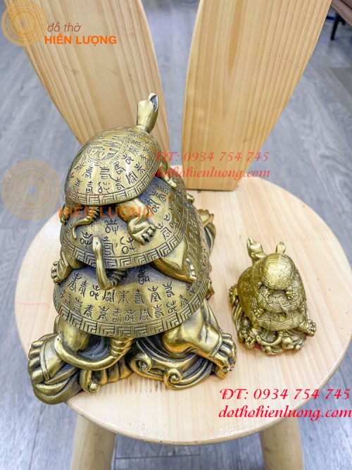 Tượng rùa cõng con bằng đồng phong thủy cao 17cm