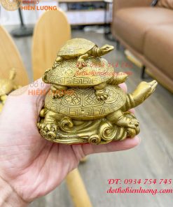 Tượng rùa cõng con bằng đồng phong thủy cao 17cm