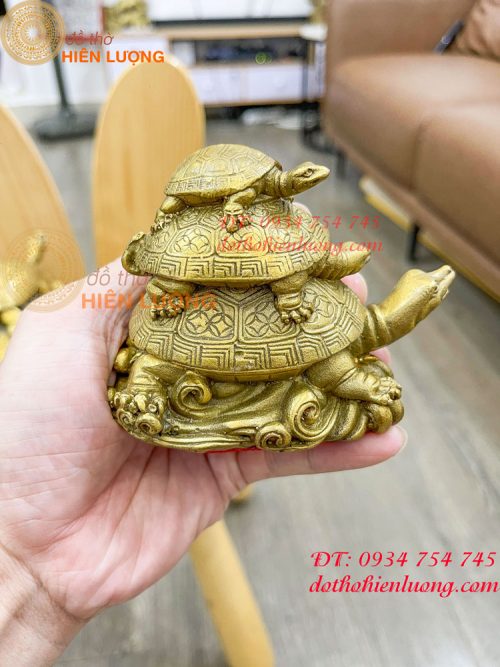 Tượng rùa cõng con bằng đồng phong thủy cao 17cm