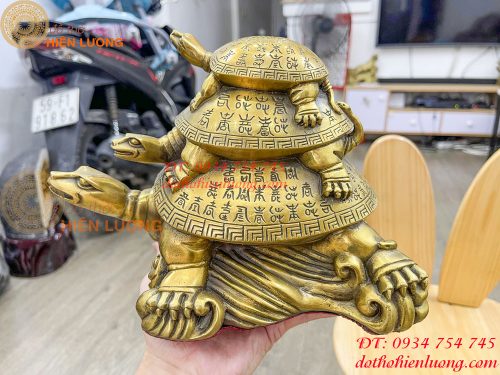 Tượng rùa cõng con bằng đồng phong thủy cao 17cm