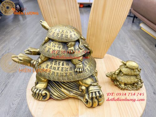 Tượng rùa cõng con bằng đồng phong thủy cao 17cm