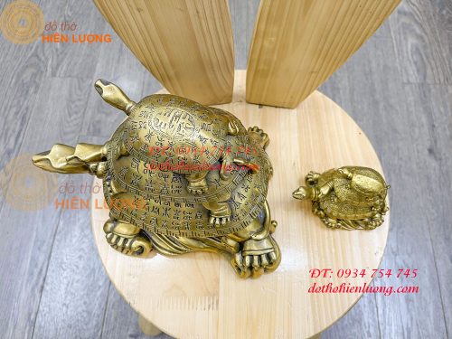 Tượng rùa cõng con bằng đồng phong thủy cao 17cm