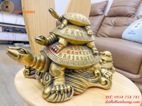 Tượng rùa cõng con bằng đồng phong thủy cao 17cm