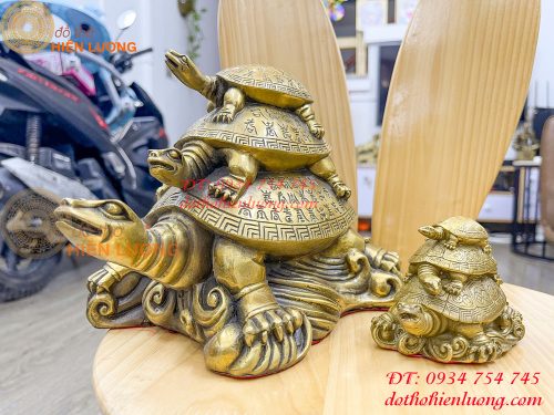 Tượng rùa cõng con bằng đồng phong thủy cao 17cm