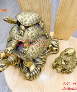 Tượng rùa cõng con bằng đồng phong thủy cao 17cm