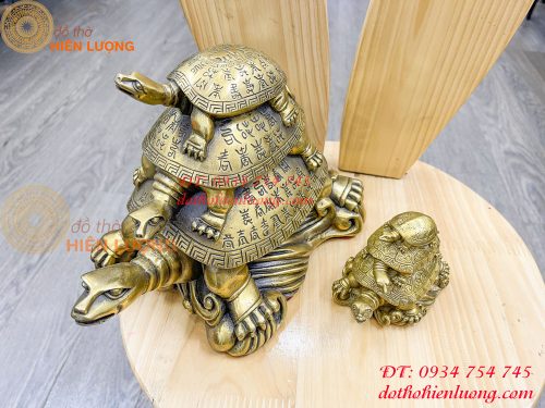 Tượng rùa cõng con bằng đồng phong thủy cao 17cm