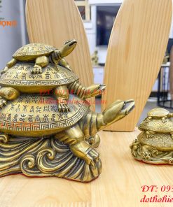 Tượng rùa cõng con bằng đồng phong thủy cao 17cm