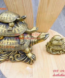 Tượng rùa cõng con bằng đồng phong thủy cao 17cm