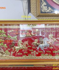 Tranh mã đáo thành công nền đỏ bằng đồng 50x100cm