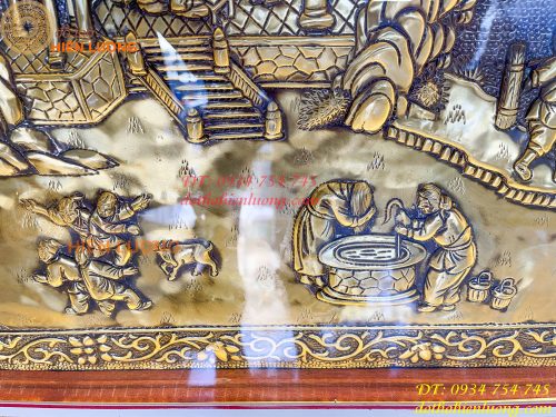 Tranh đồng quê bằng đồng 90x170cm nền cổ