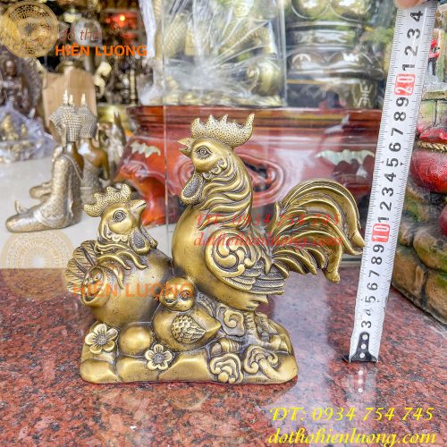 Tượng gia đỉnh gà bằng đồng phong thủy cao 19cm