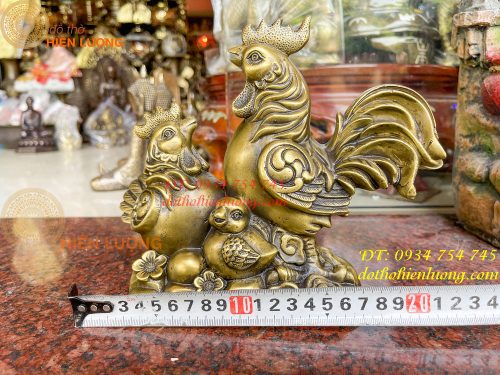 Tượng gia đỉnh gà bằng đồng phong thủy cao 19cm