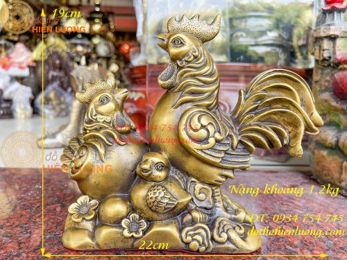 Tượng gia đỉnh gà bằng đồng phong thủy cao 19cm