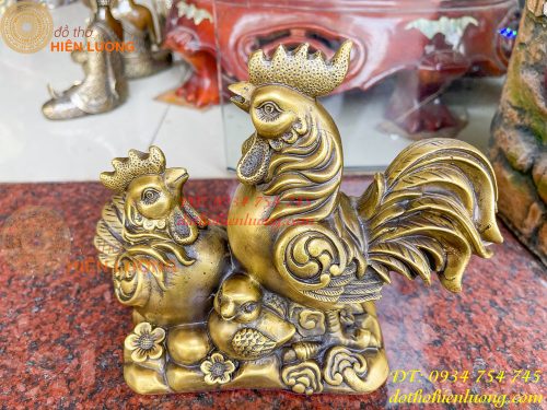 Tượng gia đỉnh gà bằng đồng phong thủy cao 19cm