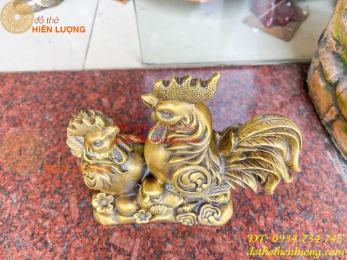 Tượng gia đỉnh gà bằng đồng phong thủy cao 19cm