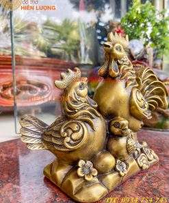 Tượng gia đỉnh gà bằng đồng phong thủy cao 19cm