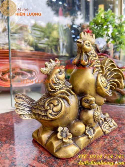 Tượng gia đỉnh gà bằng đồng phong thủy cao 19cm