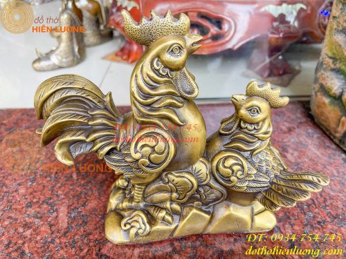 Tượng gia đỉnh gà bằng đồng phong thủy cao 19cm